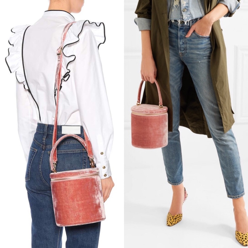 ❌SOLD❌ STAUD Vitti Crushed Velvet Pink Bucket Bag - Picture 3 of 8